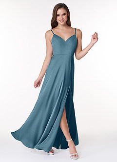 Azazie Alexandria Final Sale Agave A-Line Bow Stretch Satin Dress image4