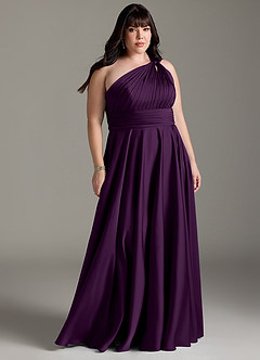 Azazie Charlize Robes de demoiselle d'honneur Robe Trapèze en Satin extensible Ue épaule Grain De Raisin image9