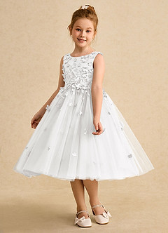 Azazie Lana Vestidos de florista Vestido Branco de Cetim fosco de Linha A com Sem mangas image3
