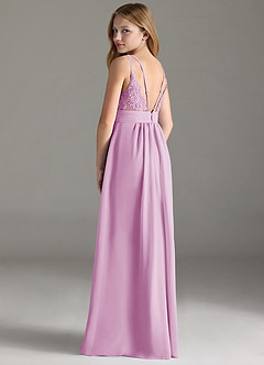 Azazie Maren Allure Junior Candy Pink A-Line Lace Chiffon Dress image2