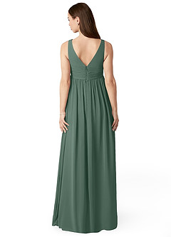 Azazie Yetta Maternity Bridesmaid Dresses A-Line V-Neck Gathered Chiffon Floor-Length Dress image2