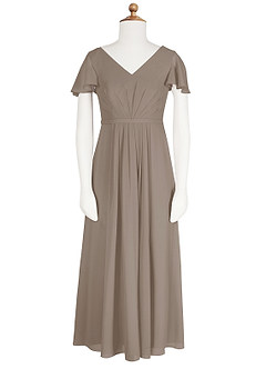 Azazie Peony Junior Taupe A-Line Pleated Chiffon Dress image6