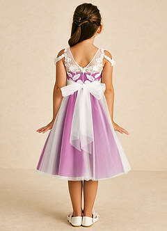 Azazie Sunnie Flower Girl Dresses Fuchsia A-Line Lace Tulle Dress image3