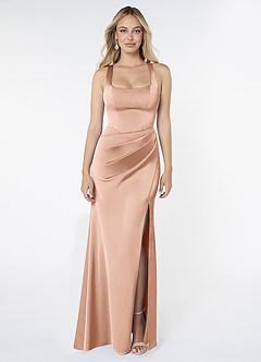 Azazie Mero Brudtärnklänningar Klänning av Tubklänning i Stretch Satin Plisserad Roséguld image1