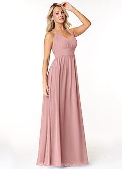 Azazie Ashia Brautjungfernkleider A-Linie Plissee Chiffon Kleid Altrosa image4