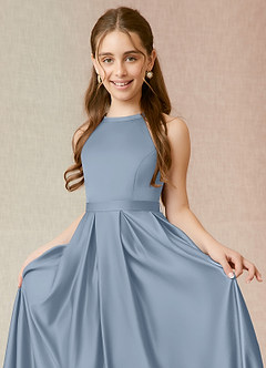 Azazie Arianthe Junior A-Linie mit Taschen Matte Satin Kleid Staubblau image5