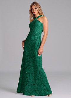 Azazie Doretta Bridesmaid Dresses Emerald Mermaid Pleated Floral Burnout Dress image4