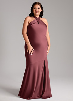 Azazie Lorena Bridesmaid Dresses Merlot Mermaid Pleated Stretch Satin Dress image9