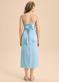 Azazie Mai Junior Jurk van Stretch Satijn met Kolom Geplooid Hemelsblauw image2