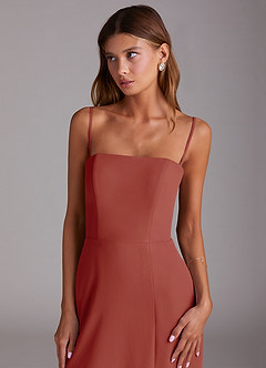 Azazie Wren Robes de demoiselle d'honneur Robe Trapèze en Mousseline de soie Sans bretelles Terracotta image6