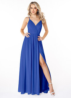 Azazie Gracie Bridesmaid Dresses Royal Blue A-Line Pleated Chiffon Dress image1