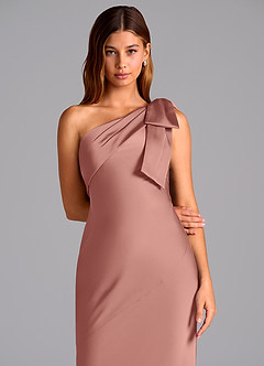 Azazie Yuanna Bridesmaid Dresses Rosette Mermaid One Shoulder Stretch Satin Dress image7