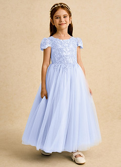 Azazie Puff Flower Girl Dresses Lavender Ball-Gown Lace Tulle Dress image6