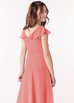 Azazie Posie Junior Coral A-Line Ruched Chiffon Dress image5