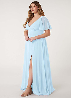 Azazie Kimber Bridesmaid Dresses Sky Blue A-Line Flounce Sleeve Chiffon Dress image11