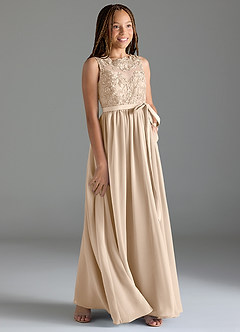 Azazie Elly Junior Abito A-Line in Chiffon Pizzo Alabastro Bianco image4