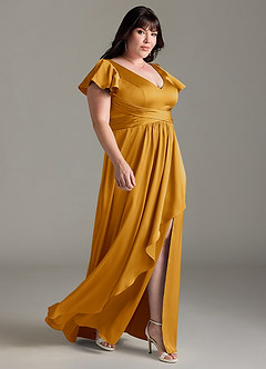 Azazie Omari Bridesmaid Dresses Butterscotch A-Line Stretch Satin Dress image10