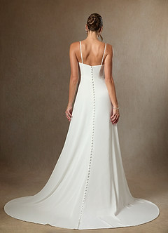 Azazie Shiv At-home Try On Dresses Diamond White A-Line Beaded Crepe Back Satin Dress image2