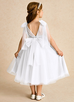 Azazie Dori Robe Demoiselle D'honneur Fillette Robe Trapèze en Tulle Rayé Blanc image1