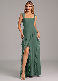 Azazie Sloane Probar vestidos en casa Vestido de Terracota de Gasa de Corte en A con Escote de Corazón image1