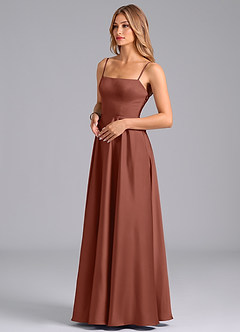 Azazie Elita Brautjungfernkleider A-Linie Plissee Stretch-Satin Kleid Rotbraun image4