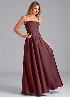Azazie Elita Bridesmaid Dresses Sangria A-Line Pleated Stretch Satin Dress image3