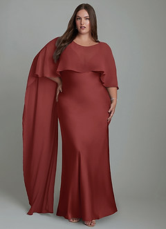 Azazie Stefania Robes de demoiselle d'honneur Robe Trapèze en Satin extensible Terracotta image9