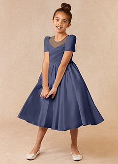 Azazie Anirra Flower Girl Dresses Stormy Ball-Gown Pleated Matte Satin Dress image1