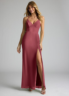 Azazie Becca Bridesmaid Dresses Merlot Sheath V-Neck Chiffon Dress image3