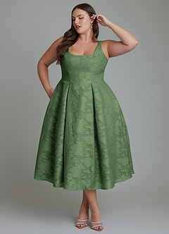 Azazie Amalie Bridesmaid Dresses Eucalyptus A-Line Pleated Floral Burnout Dress image12