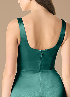 Azazie Joyce Bridesmaid Dresses Pine A-Line Side Slit Metallic Satin Dress image5