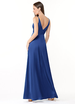 Azazie Dalilah Bridesmaid Dresses Royal Blue A-Line V-Neck Pleated Stretch Satin Dress image2