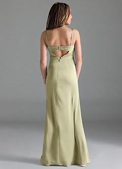 Azazie Leonis Junior Pistachio A-Line Pleated Stretch Satin Dress image2