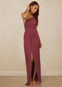 Christian Siriano Bridal for Azazie 1003 Bridesmaid Dresses Merlot Sheath One Shoulder Chiffon Dress image3