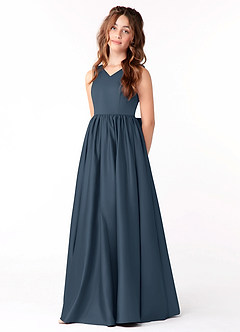 Azazie Hathaway Junior Neptune A-Line Bow Matte Satin Dress image3