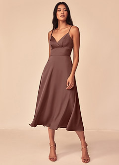 Azazie Dottie Brudtärnklänningar Klänning av A-Line i Stretch Satin Espresso image3