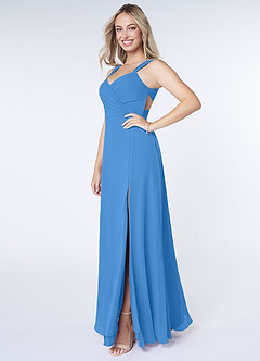 Azazie Nahrin Bridesmaid Dresses Blue Jay A-Line V-Neck Pleated Chiffon Dress image3