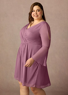 Azazie Teraso Mother of the Bride Dresses Vintage Mauve A-Line Pleated Mesh Dress image14