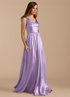 Azazie Keyla Bridesmaid Dresses Lilac A-Line Pleated Metallic Satin Dress image7
