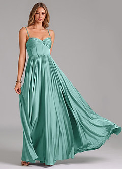 Azazie Tyla Bridesmaid Dresses Aqua A-Line Sweetheart Neckline Stretch Satin Dress image5