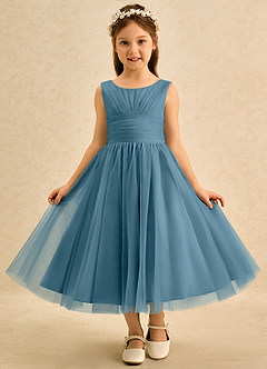 Azazie Macaron Jurken voor bloemenmeisjes A-Lijn Jurk van Tule Geplooid Bermuda image3