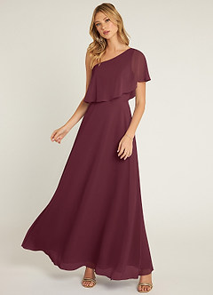 Azazie Lizzy Abiti da Damigella Abito A-Line in Chiffon Monospalla Cabernet image5