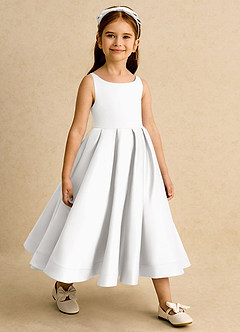 Azazie Babs Blumenmädchenkleider Ballkleid Plissee Matte Satin Kleid Weiß image4
