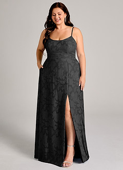 Azazie Moira Bridesmaid Dresses Black A-Line Side Slit Floral Burnout Dress image10