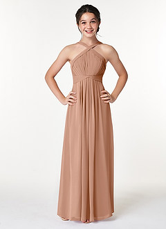 Azazie Anthea Junior Champagne Rose Pleated Chiffon Dress image1
