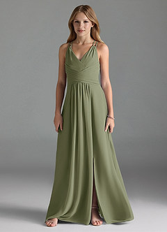 Azazie Farren Junior Agave A-Line Pleated Chiffon Dress image1