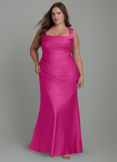 Azazie Agustina Vestidos de damas de honor Vestido Fucsia de Satén Elástico de Corte Sirena con Corsé image9