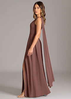 Azazie Tella Bridesmaid Dresses Espresso A-Line One Shoulder Chiffon Dress image4