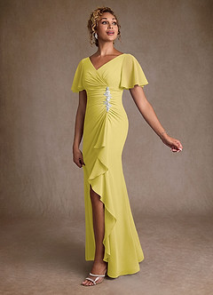 Azazie Suffolk Moeder van de bruid jurken A-Lijn Jurk van Chiffon Geplooid Kanarie image2