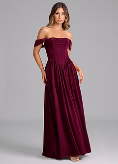 Azazie Hattie Bridesmaid Dresses Cabernet A-Line Ruched Velvet Dress image5